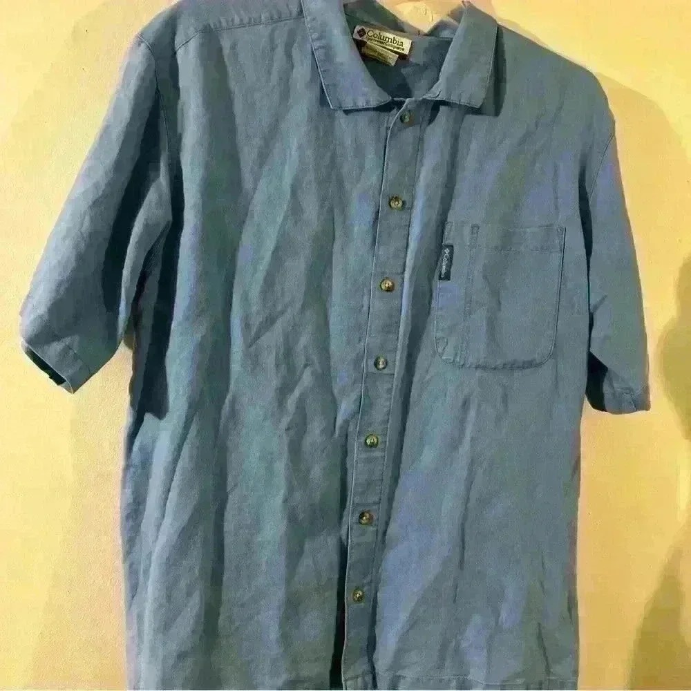 Columbia Men's SZ XL Blue Short Sleeve Casual‎ Cotton Blend Button Up Shirt